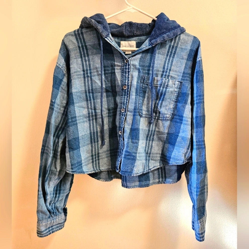 American eagle plaid cropped shirt hoodie